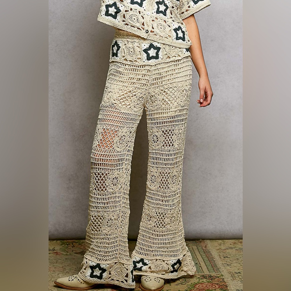 POL Elegant Cream Crochet Pants